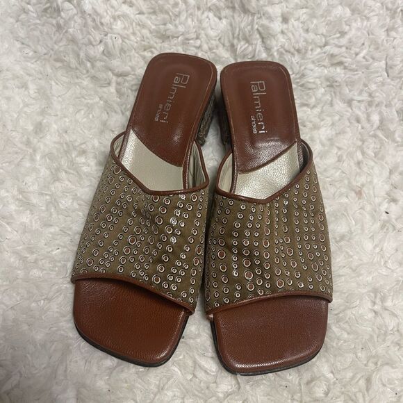 Palmieri fabric Brown & glittery dots prints leather lining Slide Sandals EUR 40 - Picture 1 of 9